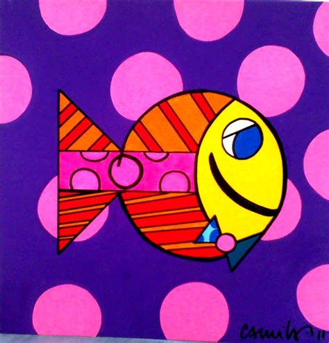 Obra De Romero Britto Peixe - Obra Peixe De Romero Britto - BRAINCP