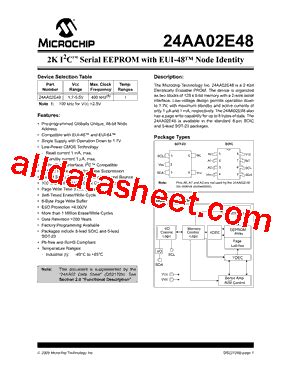 24AA02E48T I OT Datasheet PDF Microchip Technology