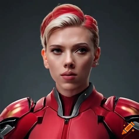 Futuristic Art Of A Woman In Red And Gold Armor