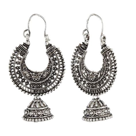 Silver Metal Hoop Jhumka Earrings Crazy To Wear 1901072