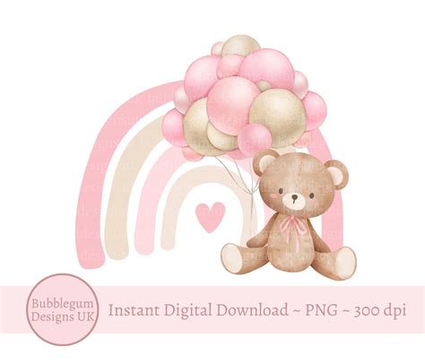 Teddy Bear Pink Balloons & Rainbow PNG, Teddy Bear Clipart, Bear Baby ...