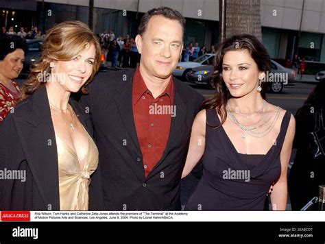 Rita Wilson, Tom Hanks and Catherine Zeta-Jones attends the premiere of The Terminal at the ...