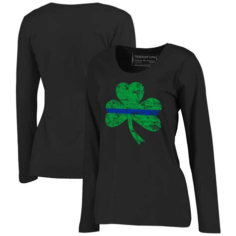 Womens Thin Blue Line St Patricks Shamrock Long Sleeve T Shirt Thin Blue Line Usa