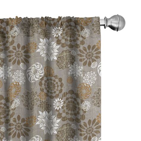 Ambesonne Floral Curtains Ornament Flower Colorful Pair Of 28x84 Sepia Amber Grey