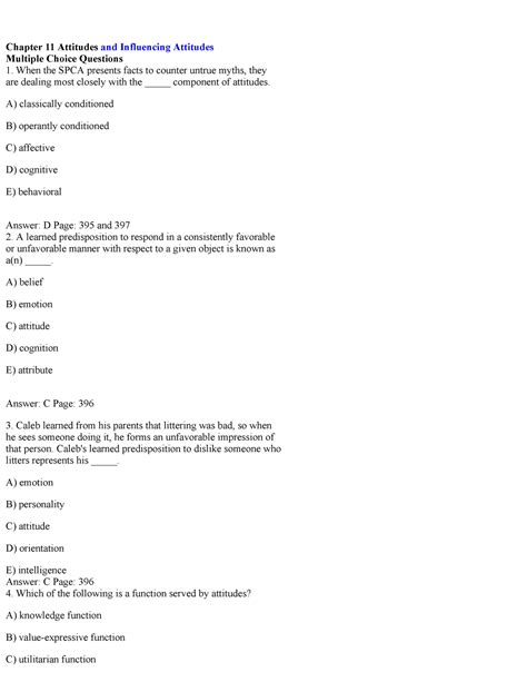 Chapter 11 Attitudes And Influencing Attitudes Multiple Choice