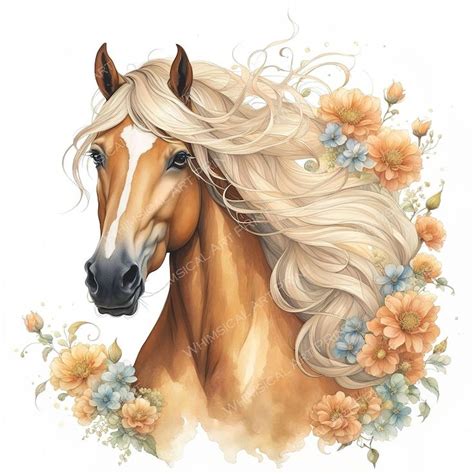 Palomino Horse With Flowers Watercolor Clipart, Palomino Horse Clipart, Realistic, Boho Styles ...