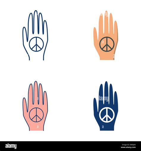 Hand With Peace Sign Icon Set In Flat And Line Style Pacifism Symbol