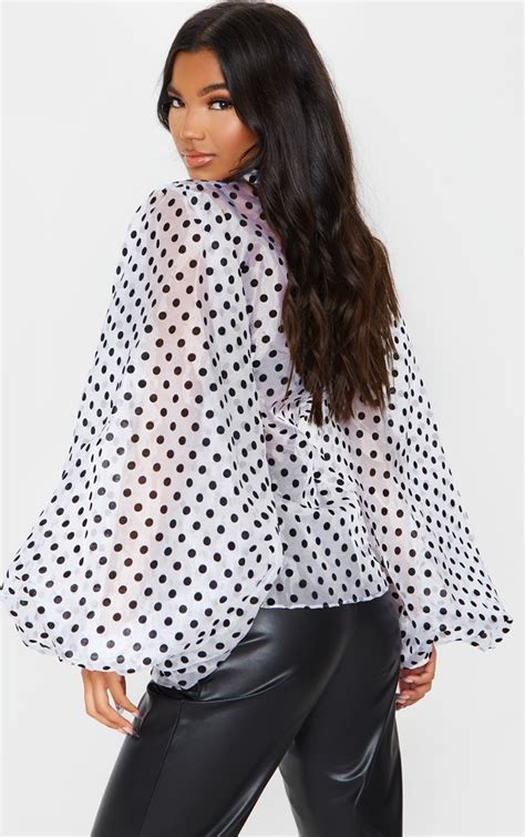 White Sheer Polka Dot Bell Sleeve Shirt Prettylittlething