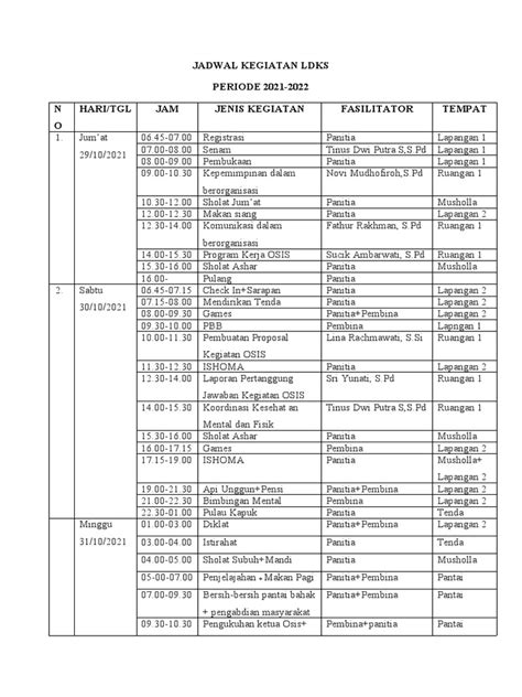 Contoh Jadwal Kegiatan Ldks Osis Pdf