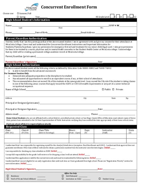 Fillable Online LPC Concurrent Enrollment High School Students Fax