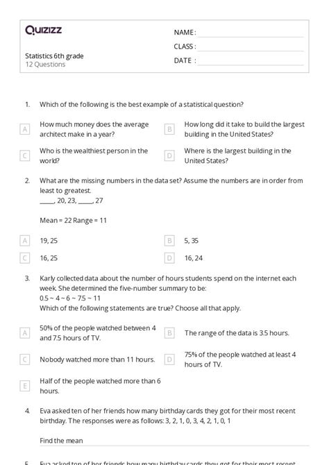 50 Statistics Worksheets For 6th Grade On Quizizz Free Printable