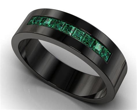 Mens Emerald Rings Emerald Band Ring Emerald Wedding Band Emerald