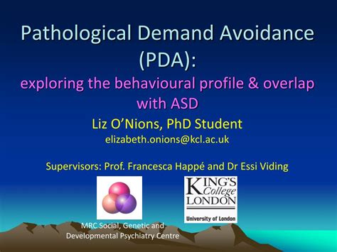 Ppt Pathological Demand Avoidance Pda Exploring The Behavioural Profile And Overlap With Asd