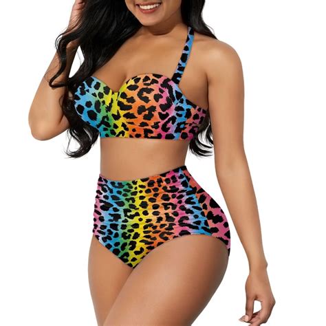 Renewold Colorful Leopard Print Bikini Sets For Women Tummy Control