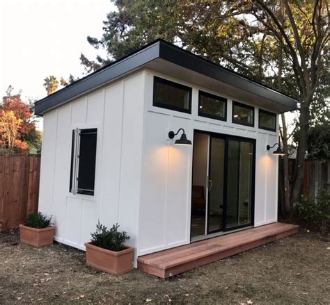 Modern White And Black Farmhouse Studio Backyard House Backyard