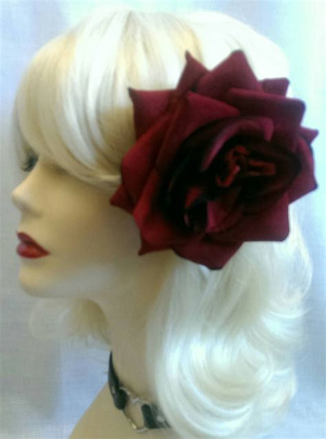 Red XL Velvet Rose Hair Clip - Etsy