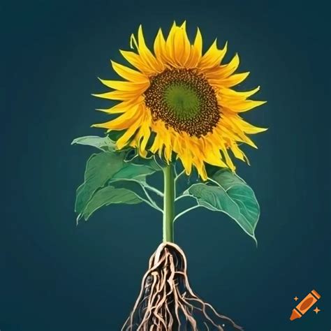 Detailed Illustration Of Sunflower Shoot And Root System On Craiyon