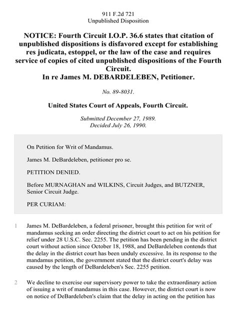 In Re James M Debardeleben 911 F2d 721 4th Cir 1990 Pdf