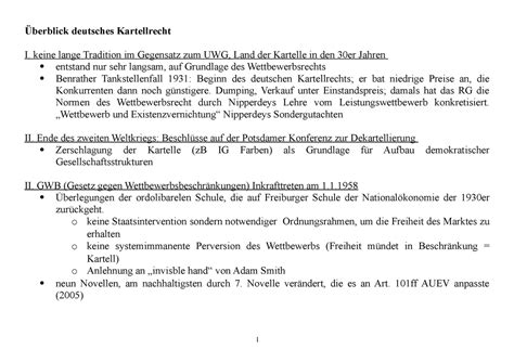 Zusammenfassung Kartellrecht Deutsches Kartellrecht I Keine Lange