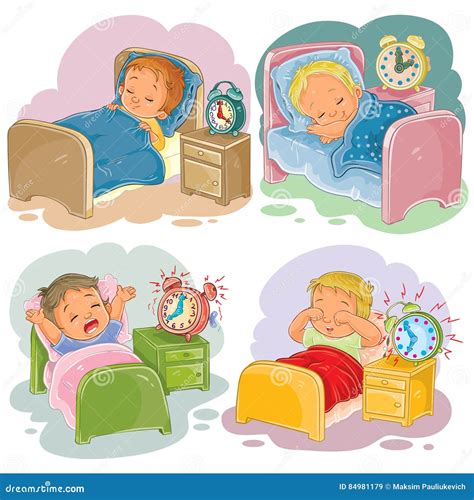 Set Illustration Babies Sleep Morning Awakening Stock Vector