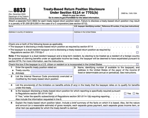 Form 8833 Treaty Based Return Irs International Tax Law