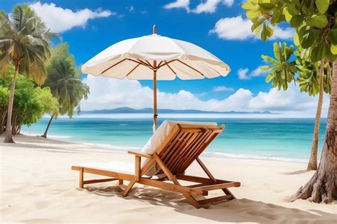 Premium AI Image Beautiful Beach Chairs With Umbrella On Tropical