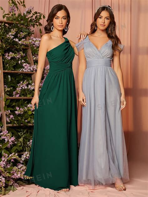 SHEIN Belle One Shoulder Twist Front Ruched Maxi Bridesmaid Dress SHEIN