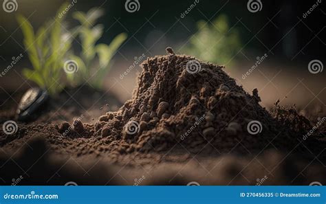 A Pile of Dirt Sitting Next To a Plant in the Dirt. Generative Ai Stock ...