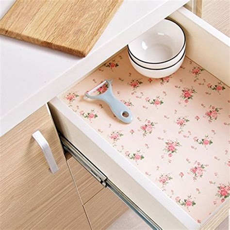 Kuke Shelf Liner Paper Beautiful Rose Pattern Non Adhesive Contact