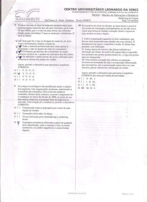 prova de marketing de vendas 003 uniasselvi - Tecnologias de Gestão e Processos Gerenciais
