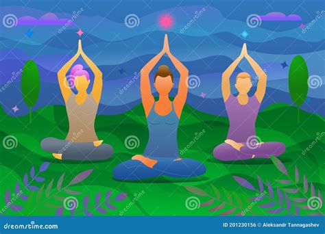 Group And Multi Sex Meditation Flat Illustration Stock Illustration