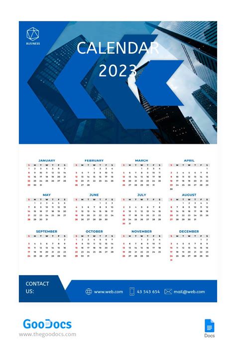 Dark Blue Business Calendar Template In Google Docs