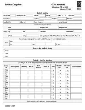 Fillable Online Enrollmentchange Form Cigna International Weebly Fax