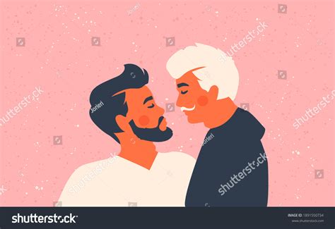 Male Gay Couple Two Kissing Men Stock Vector Royalty Free 1891550734