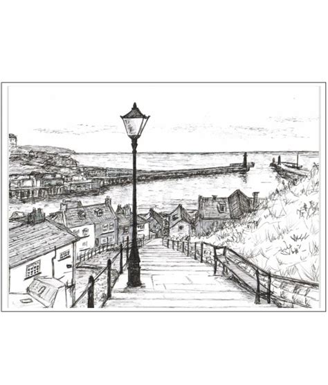 Art Print Whitby From The 199 Steps Pen Drawing Whitby Painting