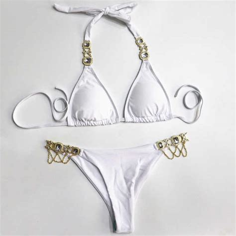 Crystal Diamond Bikini 2024 New Sexy Lace Up Plain Women S Split