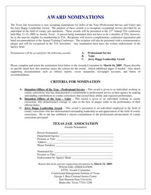 Fillable Online Award Nominations Fax Email Print Pdffiller