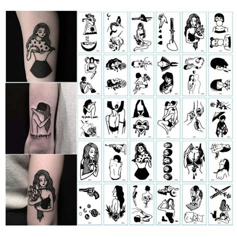 30pcs Waterproof Fake Tattoo Sexy Lady Darkly Women Sadness Tattoo For Body Art Temporary