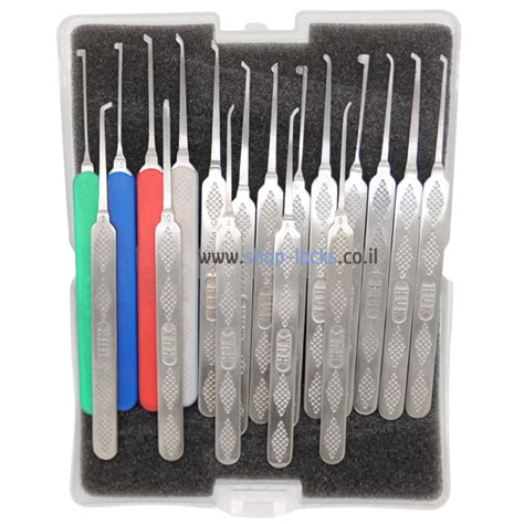 סט כלי דגדוג מקצועי מפלדת אל-חלד 18 יח` - Full Stainless Steel Picktool ...