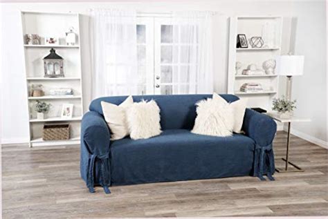 Classic Slipcovers one Piece Sofa Denim slipcover Blue