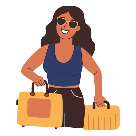 Premium Vector Tourist Woman With Suitcase Vector Illustration