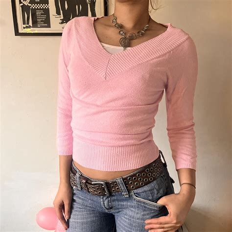 Y K Jane Norman Baby Pink V Neck Jumper With Depop