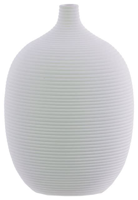 Bellied Round Vase Short Neck And Ribbed Design Body Small