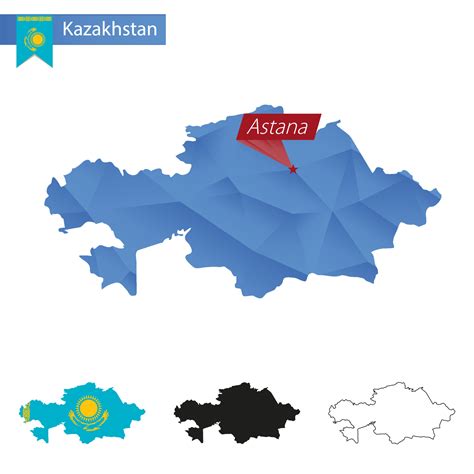 Kazakhstan blue Low Poly map with capital Astana. 18818045 Vector Art ...