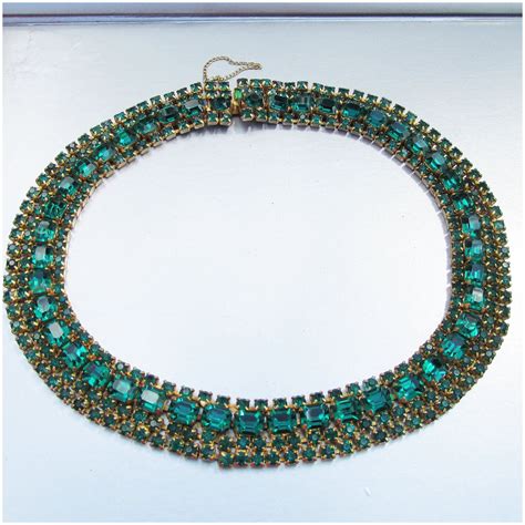 Spectacular Emerald Green Rhinestone Vintage Collar Choker Necklace