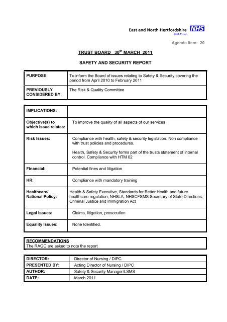 Safety Security Report East And North Herts Nhs Trust