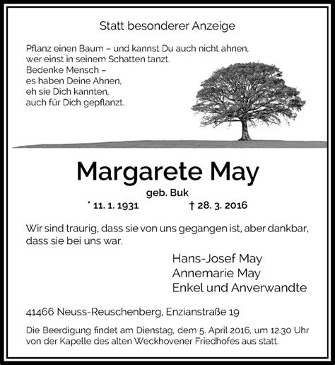 Alle Traueranzeigen F R Margarete May Trauer Rp Online De