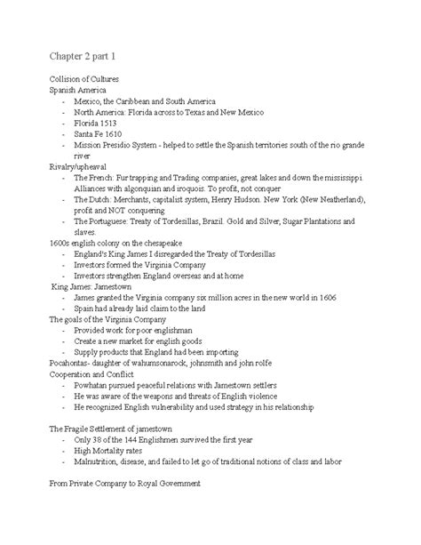 Chapter 2 History Notes: Collision of Cultures in the Americas - Studocu