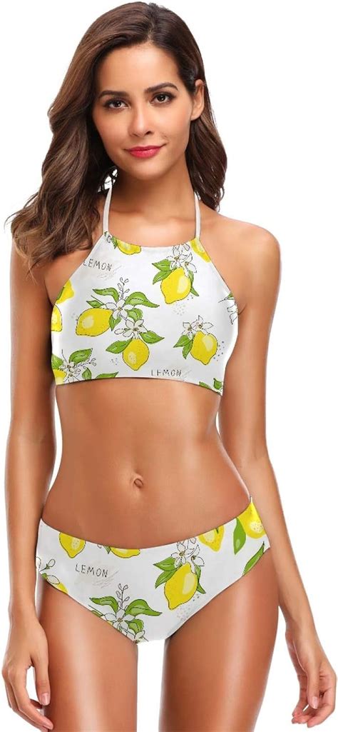 Dreamtimes Yellow Lemons Fruit Flowers Swimsuits Padded Bikini Sets Sexy Swimwear For Women