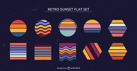 Retro Sunset Geometric Shapes Set Vector Download